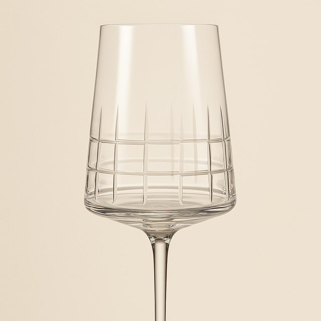 CJ. 06  TAÇAS DE CRISTAL LAPIDADO AMAITÉ DELUXE P/ VINHO BRANCO | MOZART