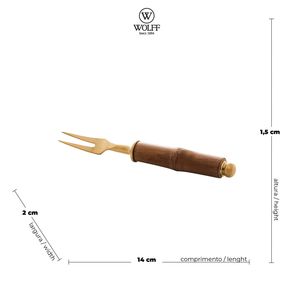 CJ. 04 GARFINHOS P/ PETISCO EM AÇO INOX | BAMBU NATURAL DOURADO