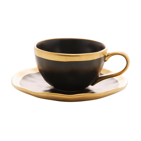 XÍCARA DE CHÁ EM PORCELANA PRETO C/ DOURADO | WOLFF DUBAI